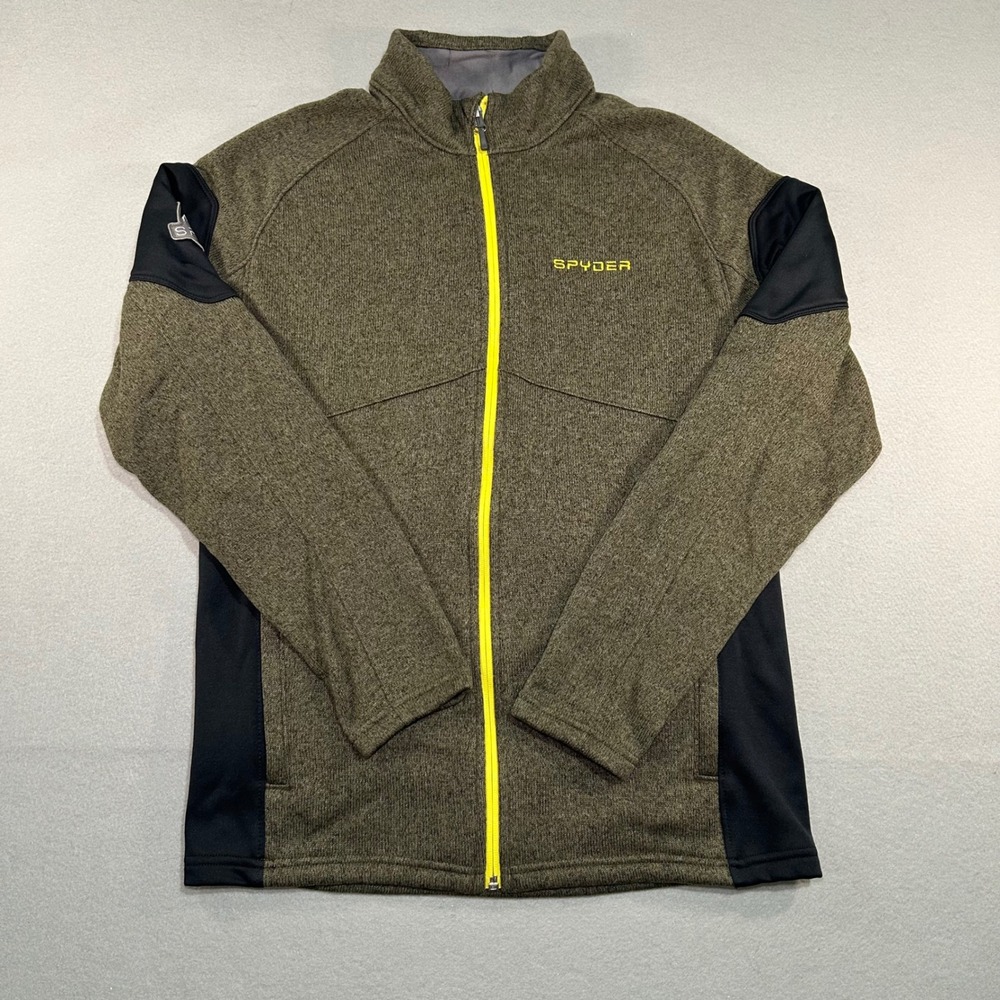 Spyder Sweater Fleece Jacket Mens Size M Green Full Zip Performance Mock Neck
